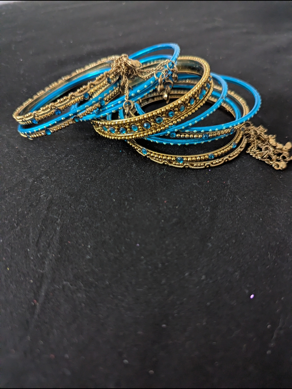 Vintage-Inspired Blue and Gold Bangle Bracelet Set
